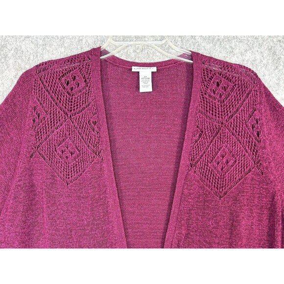Catherines 2X Cardigan Tunic Purple Open Front Lightweight Short Sleeve - Picture 2 of 6